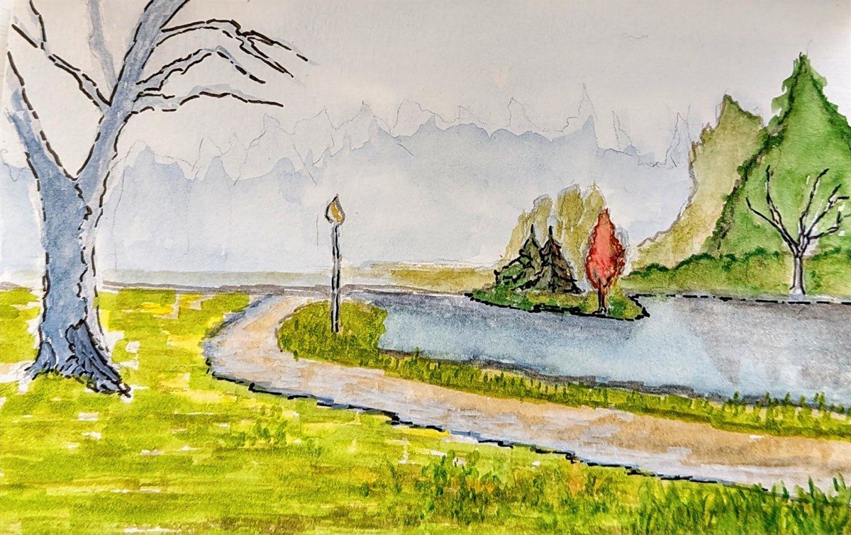 Morning Curve — watercolor sketch